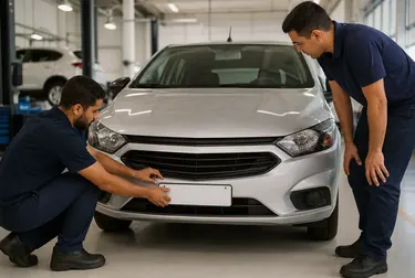 Profissional registrando o primeiro emplacamento de um veículo.